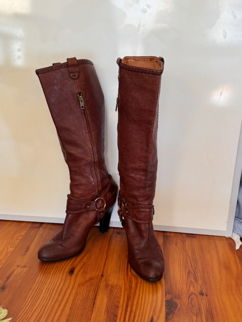 Vintage Frye Vicki Tall Harness Boots Brown Leather Size 9M Y2K